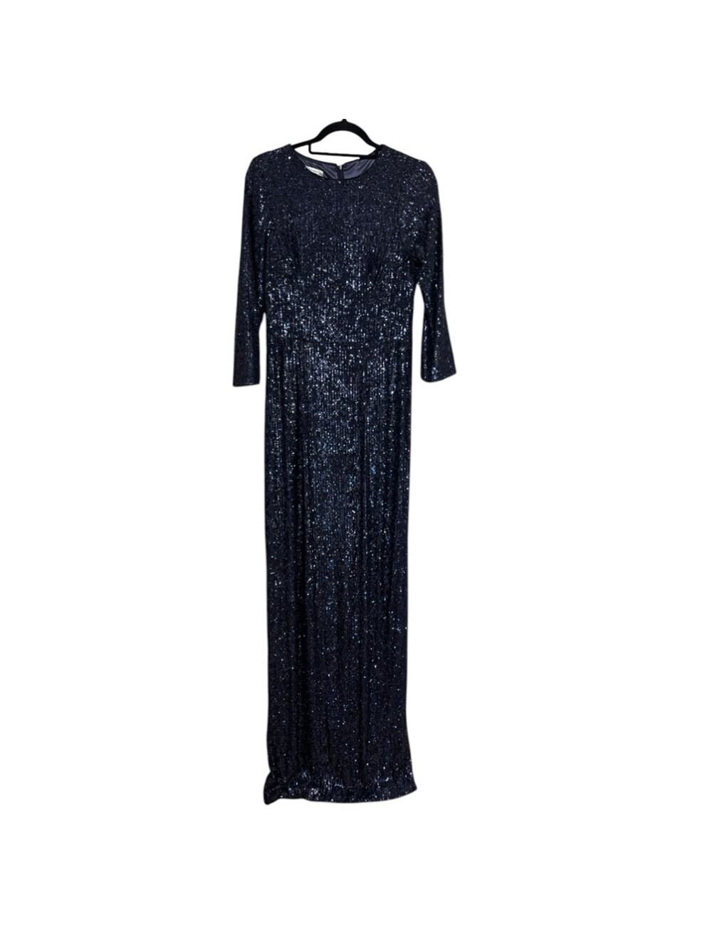 NWT TERI JON Rickie Freeman Sequin Sheath Gown in Navy - Size 10
